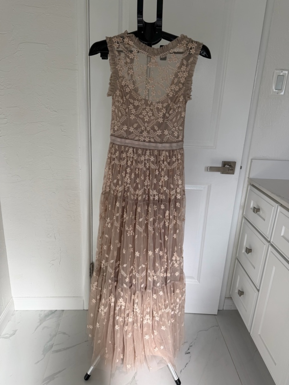 Needle & Thread Beige Floral Lace Maxi Dress